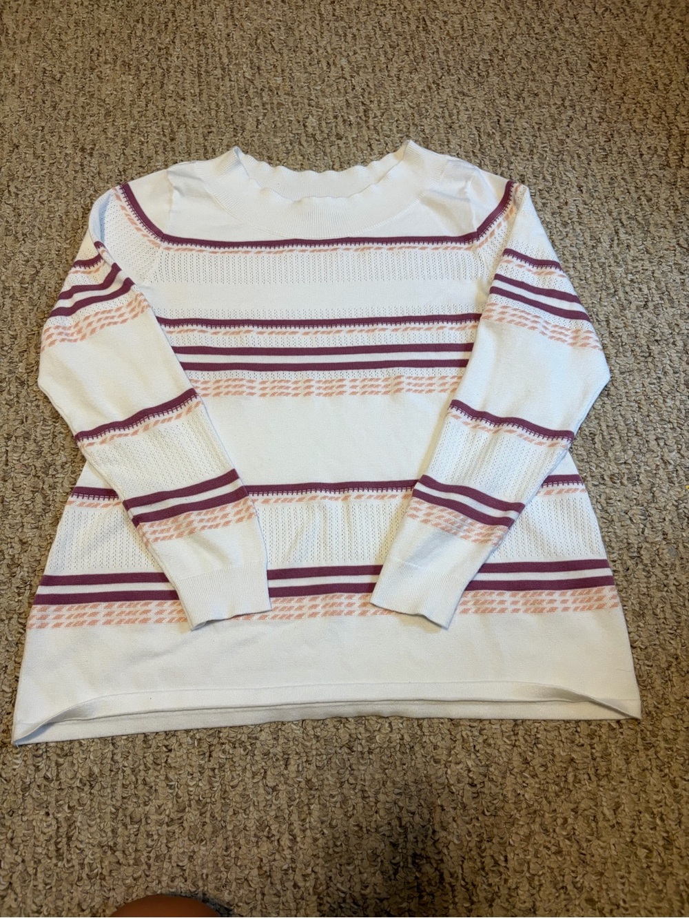 Christopher & Banks Cream Sweater with Purple and Pink Stripes